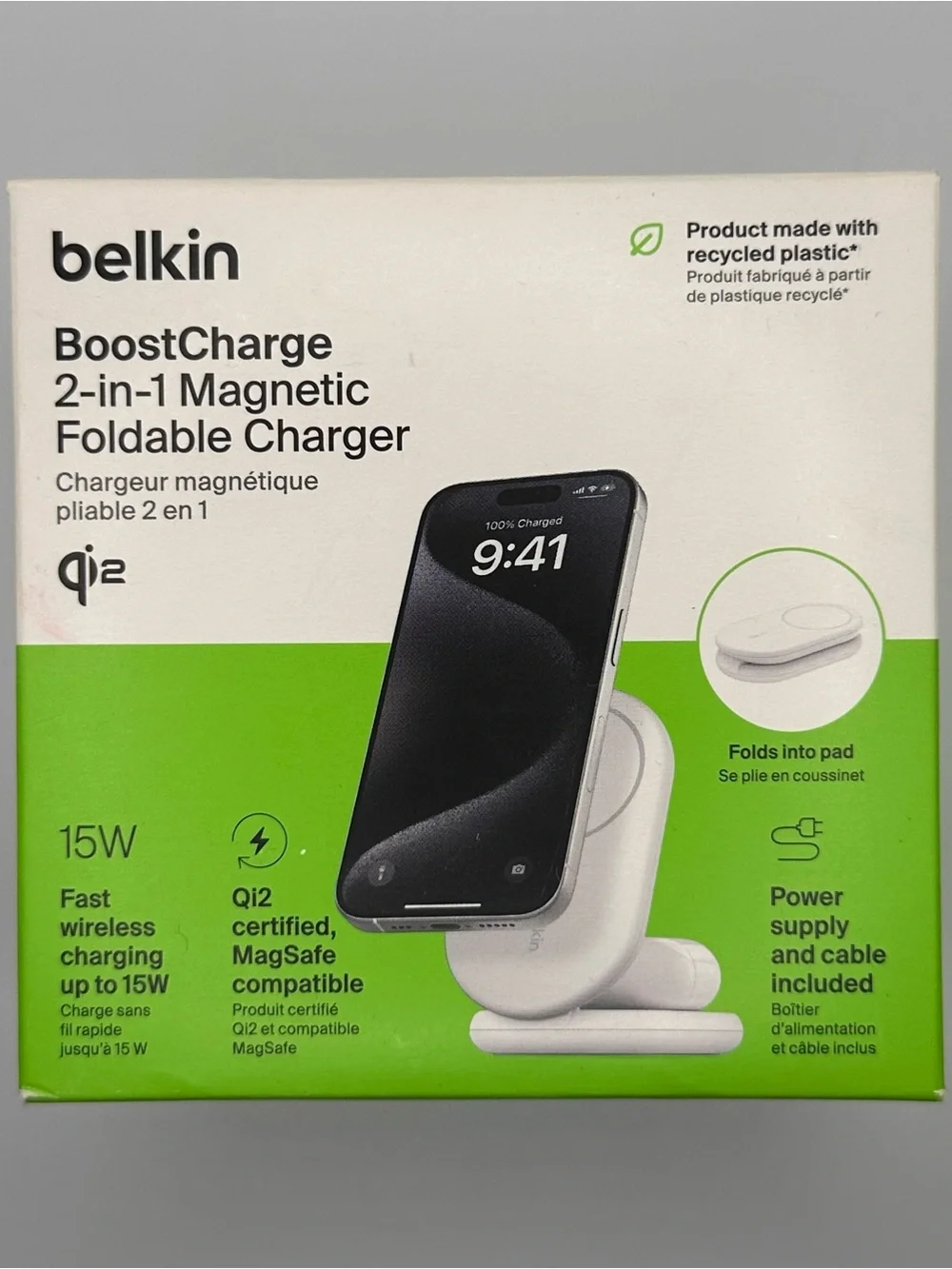 Belkin BoostCharge 2-in-1 Magnetic Foldable Charger Qi2 15W White